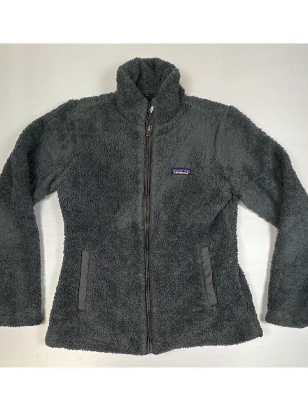Patagonia Women M Los Gatos Full Zip Fleece Jacket Forge Grey Shaggy High Pile